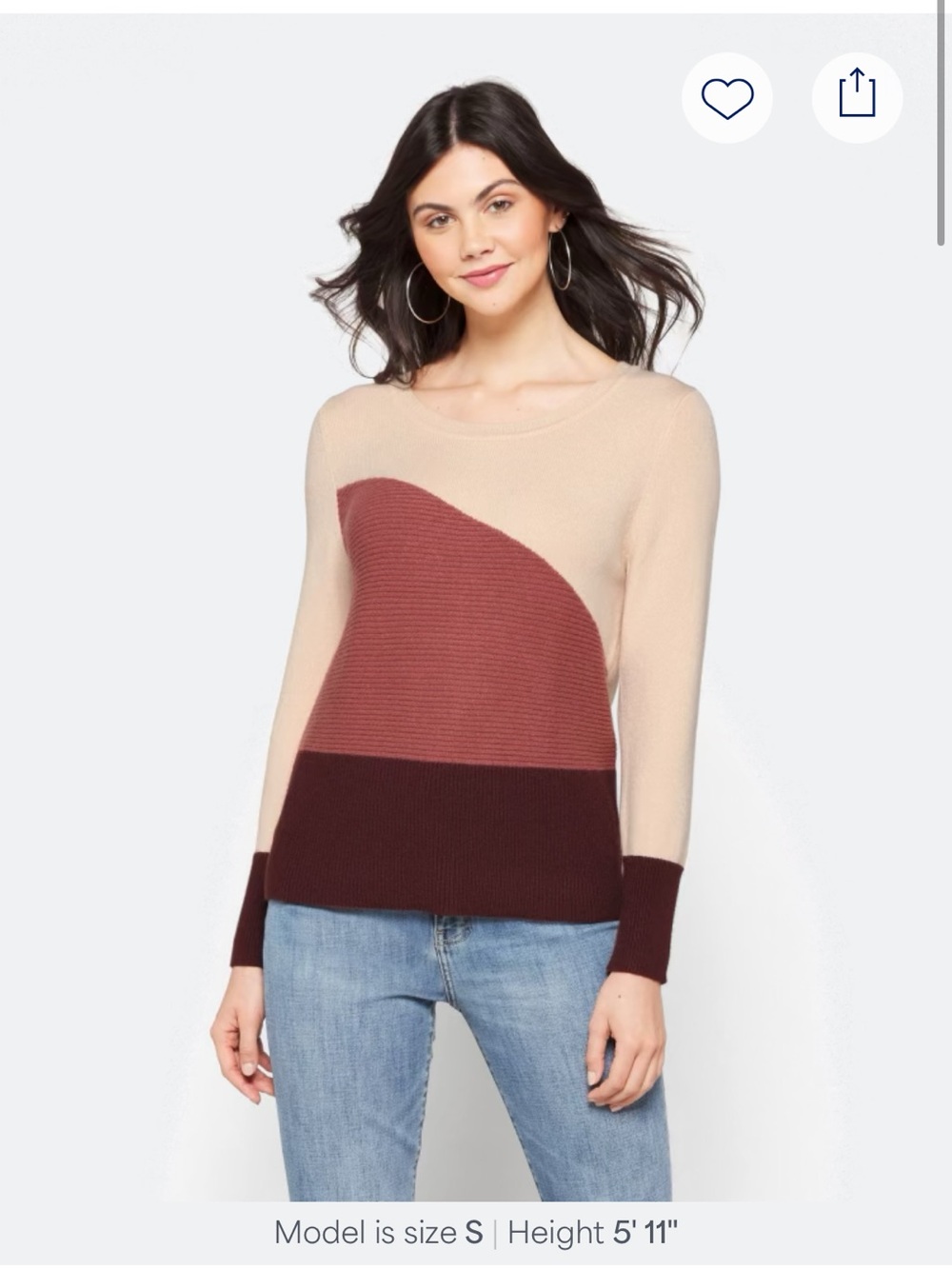 Colorblock Crewneck Sweater in Beige, Dusty Rose & Burgundy